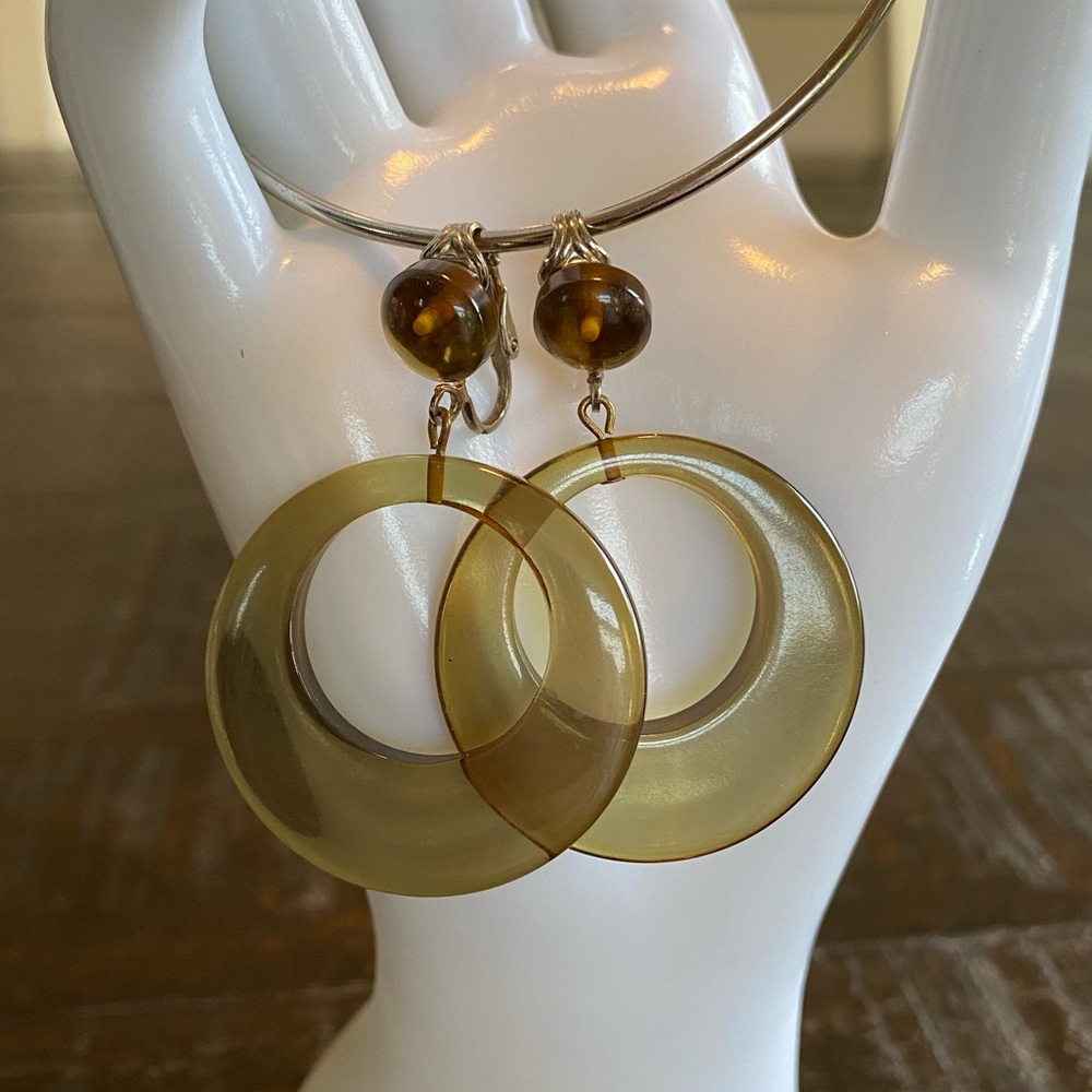 Olive Green Circle Drop Clip-on Earrings - Women Jewelry